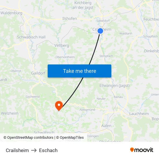 Crailsheim to Eschach map