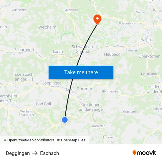 Deggingen to Eschach map