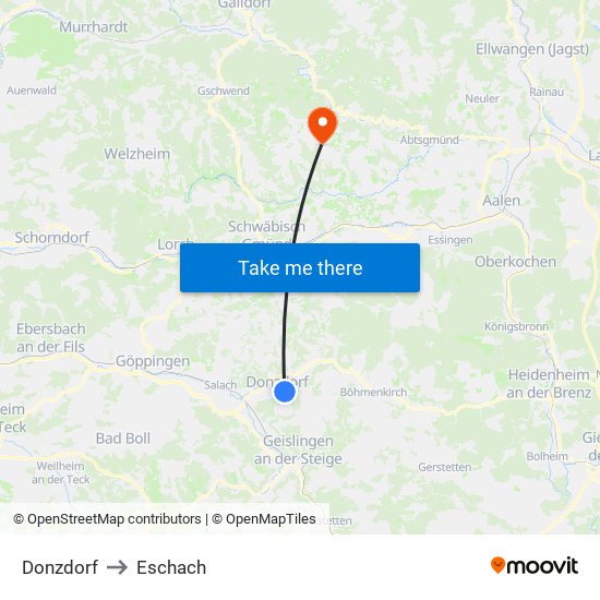 Donzdorf to Eschach map