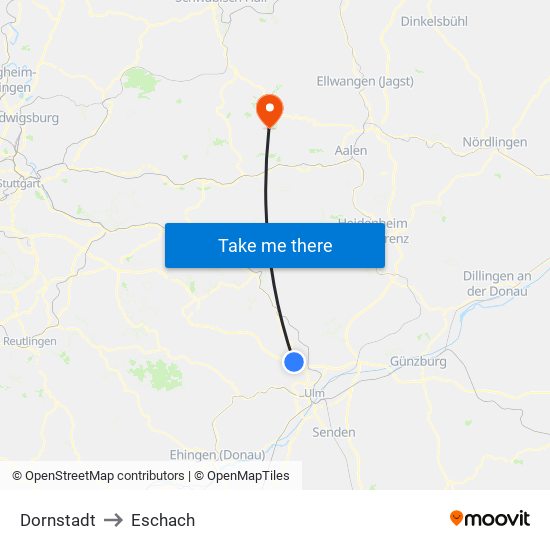 Dornstadt to Eschach map