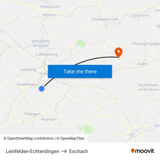 Leinfelden-Echterdingen to Eschach map