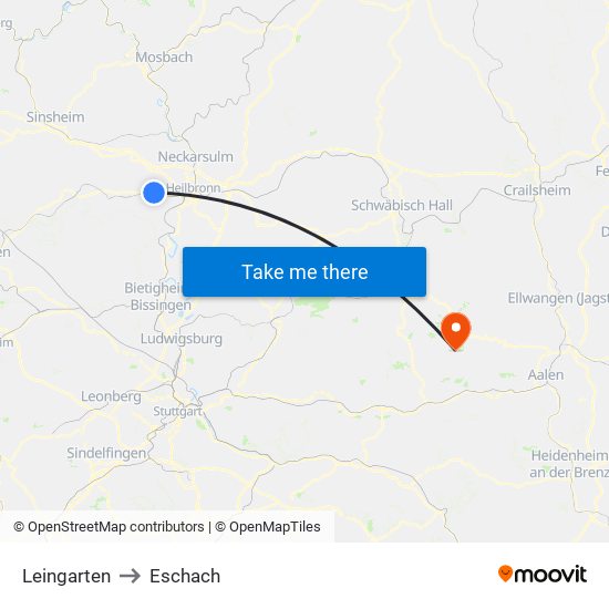 Leingarten to Eschach map