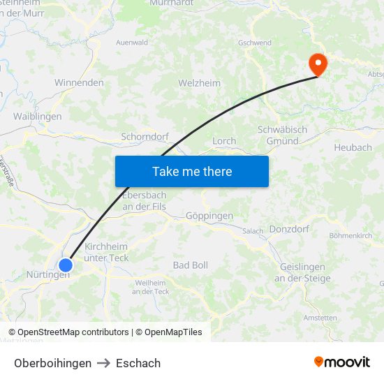 Oberboihingen to Eschach map