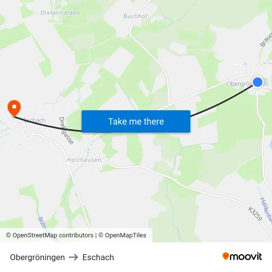 Obergröningen to Eschach map