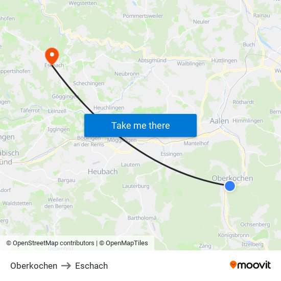 Oberkochen to Eschach map