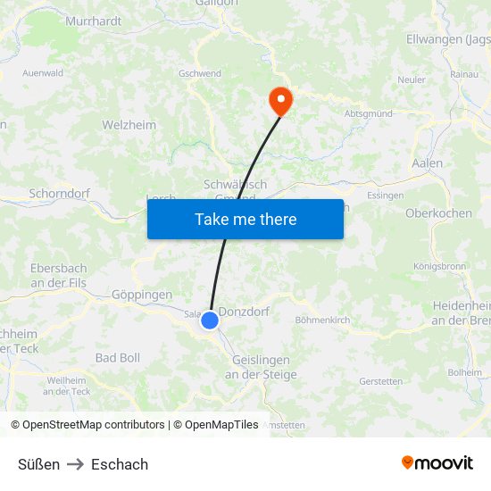 Süßen to Eschach map