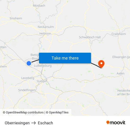 Oberriexingen to Eschach map