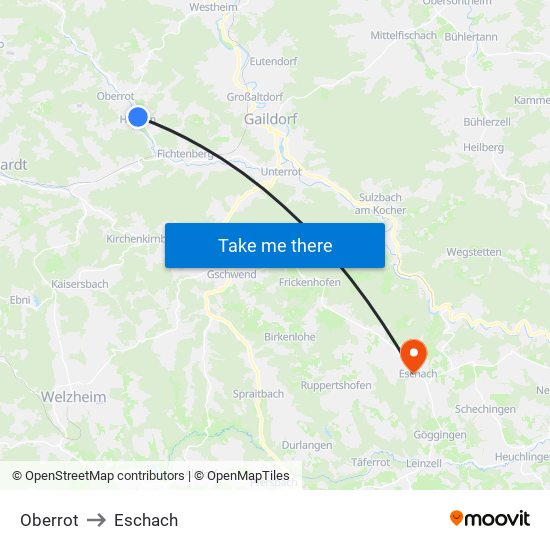Oberrot to Eschach map