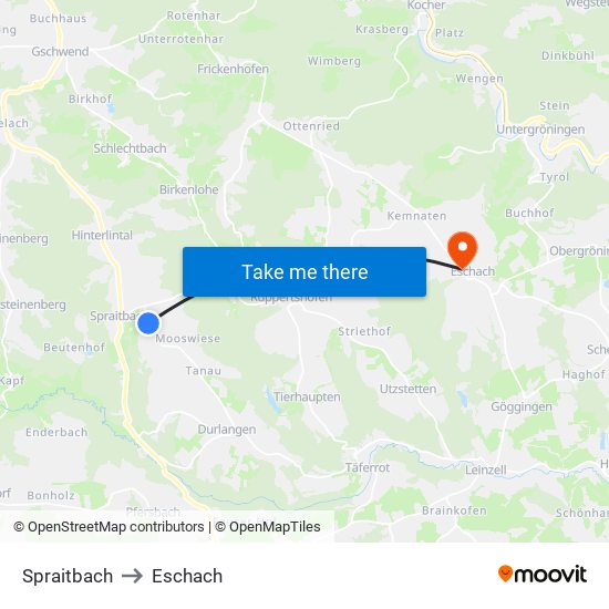 Spraitbach to Eschach map