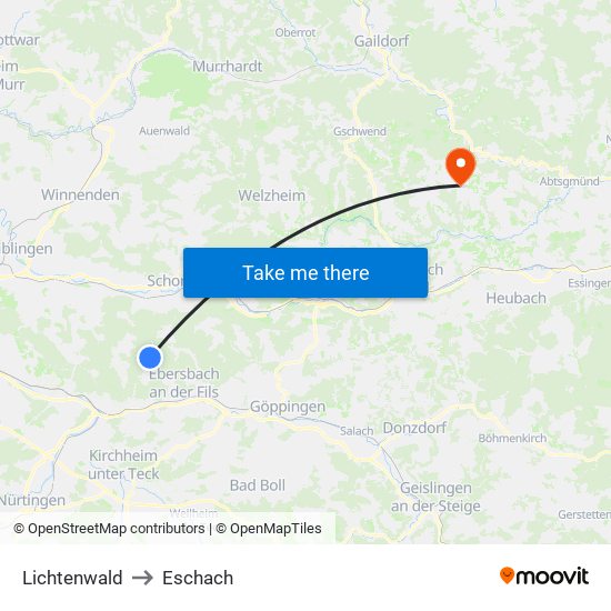 Lichtenwald to Eschach map