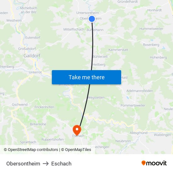 Obersontheim to Eschach map