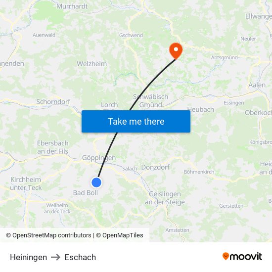 Heiningen to Eschach map