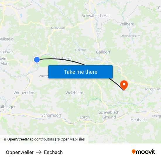 Oppenweiler to Eschach map