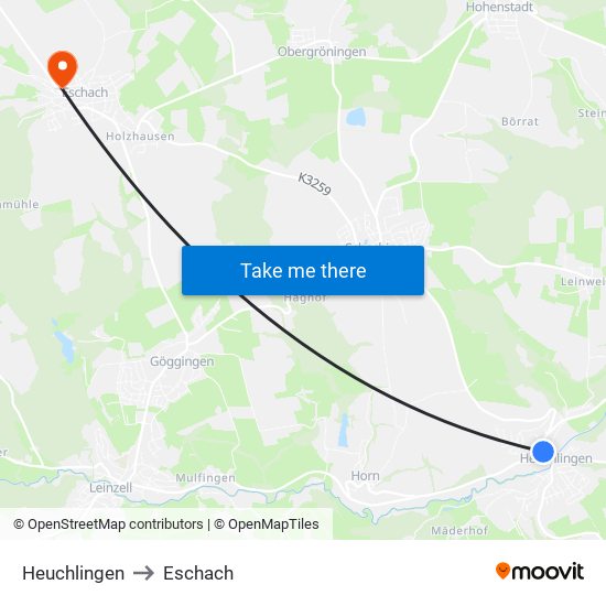 Heuchlingen to Eschach map