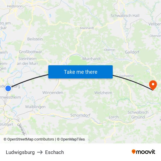 Ludwigsburg to Eschach map