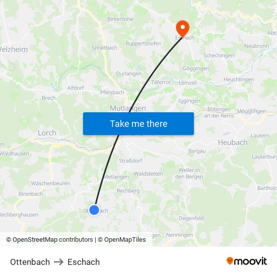 Ottenbach to Eschach map