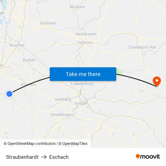 Straubenhardt to Eschach map