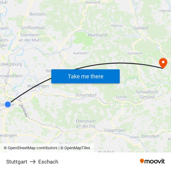 Stuttgart to Eschach map