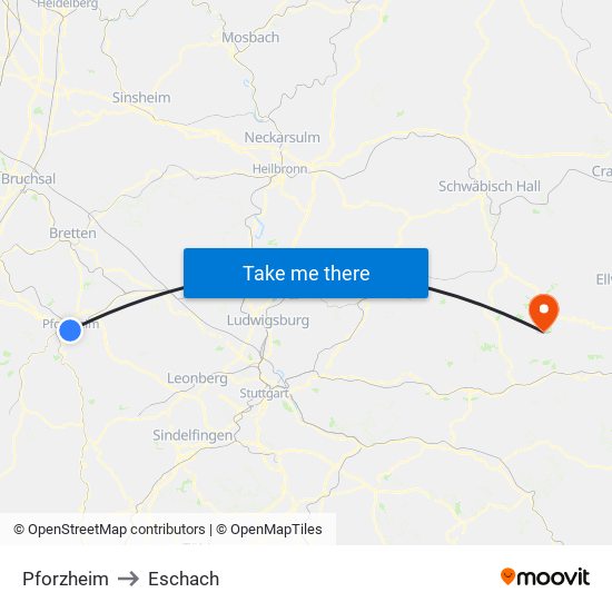 Pforzheim to Eschach map