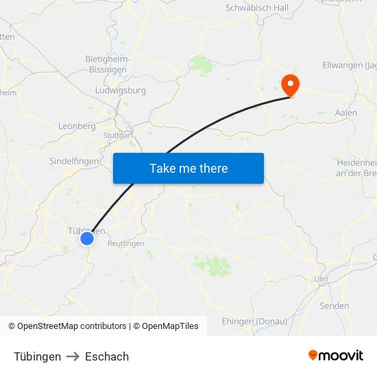 Tübingen to Eschach map