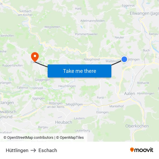 Hüttlingen to Eschach map