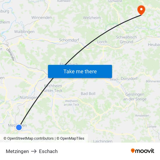 Metzingen to Eschach map