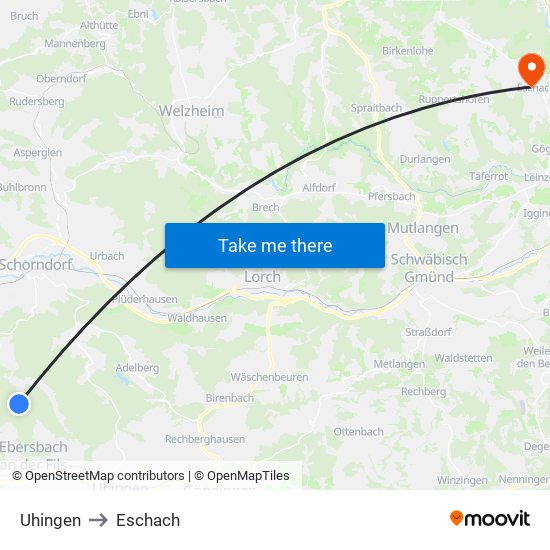 Uhingen to Eschach map
