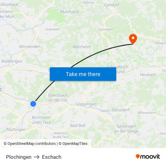 Plochingen to Eschach map