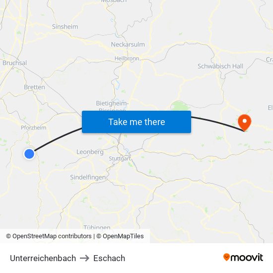 Unterreichenbach to Eschach map