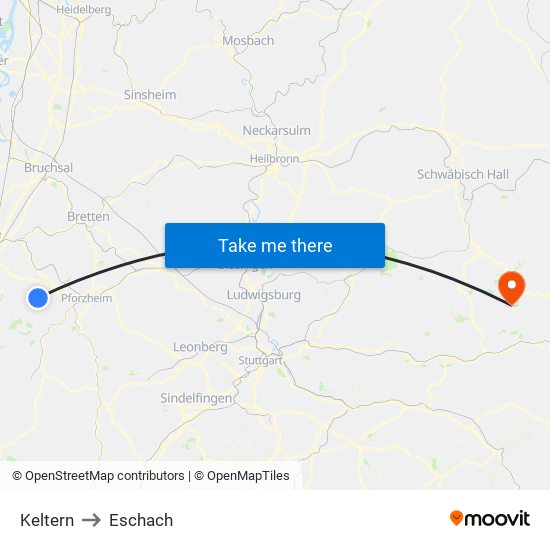 Keltern to Eschach map