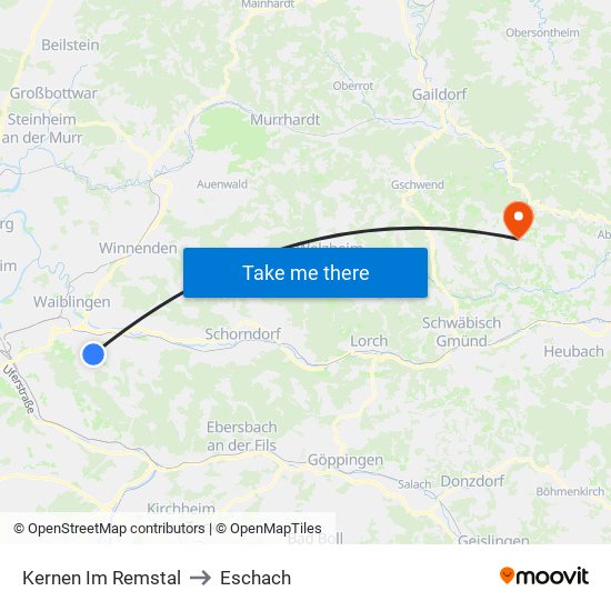 Kernen Im Remstal to Eschach map