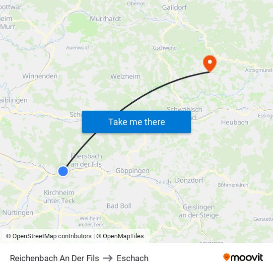 Reichenbach An Der Fils to Eschach map