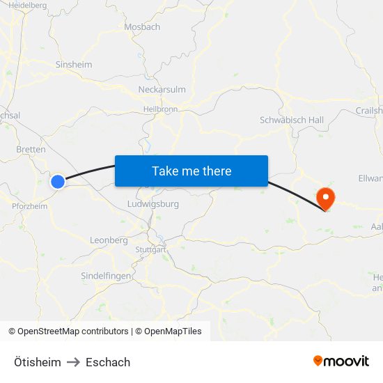 Ötisheim to Eschach map