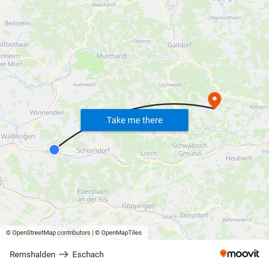 Remshalden to Eschach map