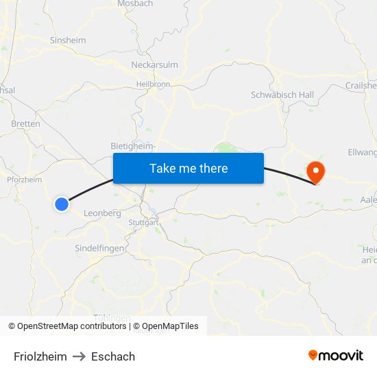 Friolzheim to Eschach map