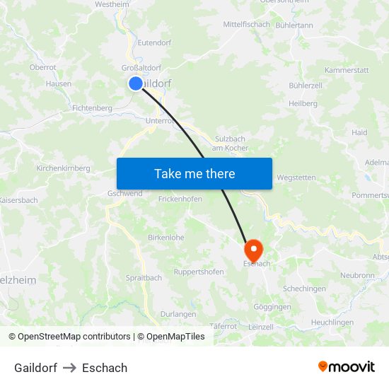 Gaildorf to Eschach map