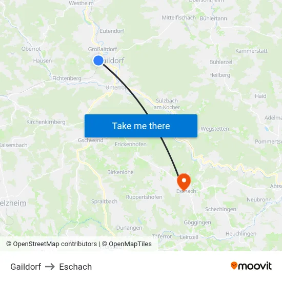 Gaildorf to Eschach map