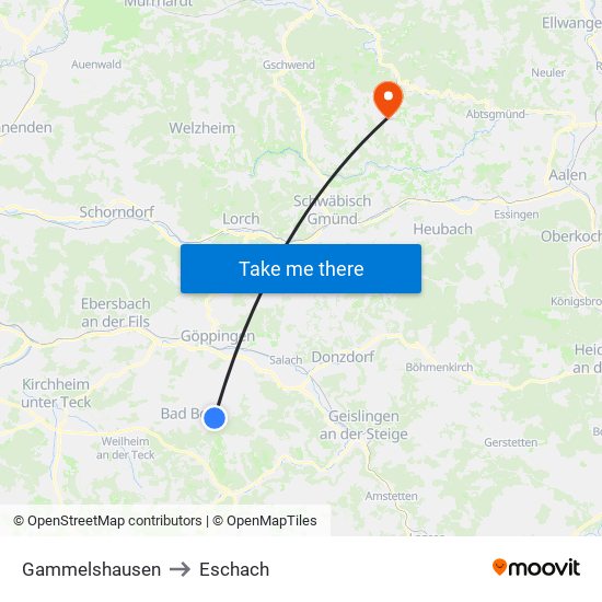 Gammelshausen to Eschach map