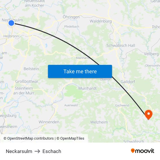 Neckarsulm to Eschach map