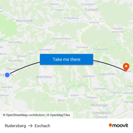 Rudersberg to Eschach map
