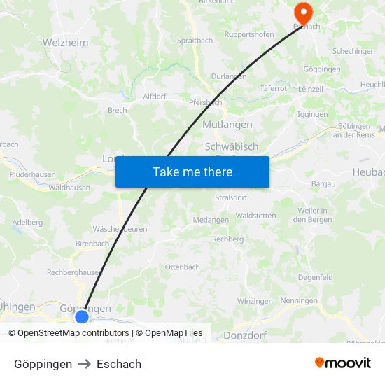 Göppingen to Eschach map