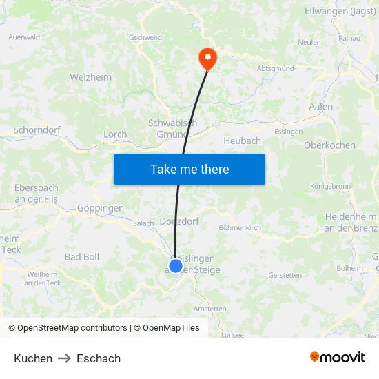 Kuchen to Eschach map