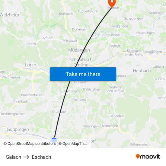 Salach to Eschach map