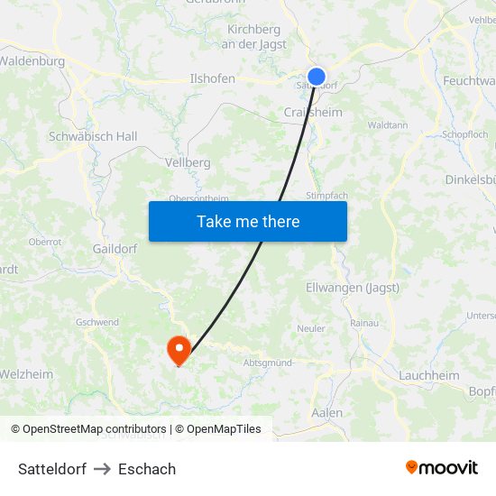 Satteldorf to Eschach map