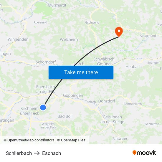 Schlierbach to Eschach map