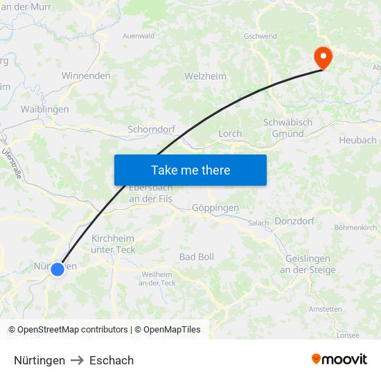 Nürtingen to Eschach map