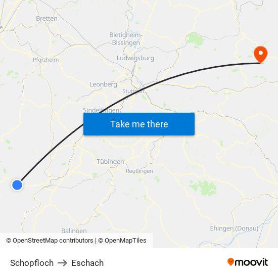 Schopfloch to Eschach map