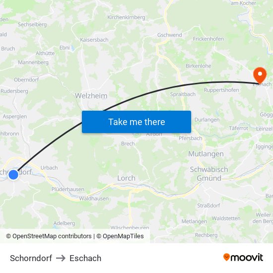 Schorndorf to Eschach map