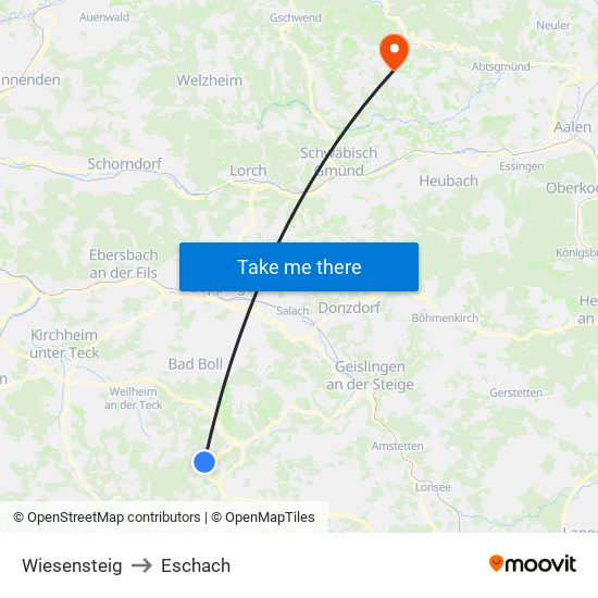 Wiesensteig to Eschach map