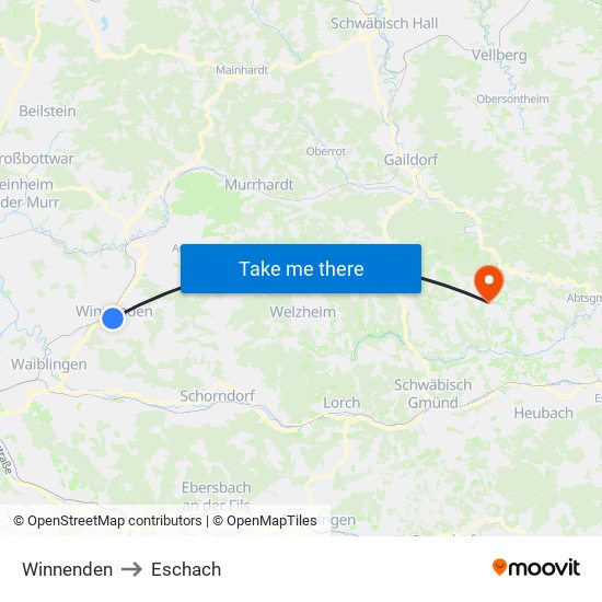 Winnenden to Eschach map